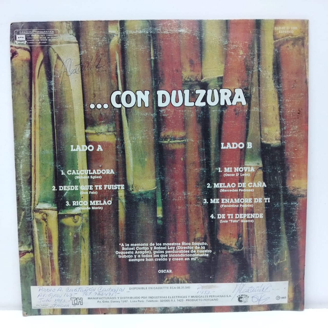 Oscar D’Leon – Con Dulzura… (LP EPOCA) - Imagen 2