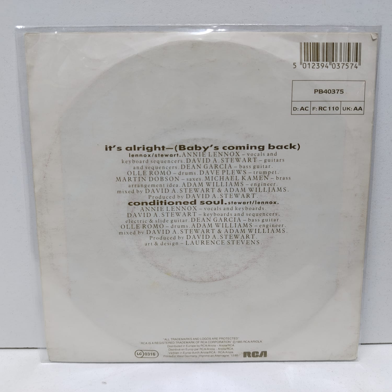 Eurythmics – Its Alright (babys coming back) (LP 45 Rpm) - Imagen 2