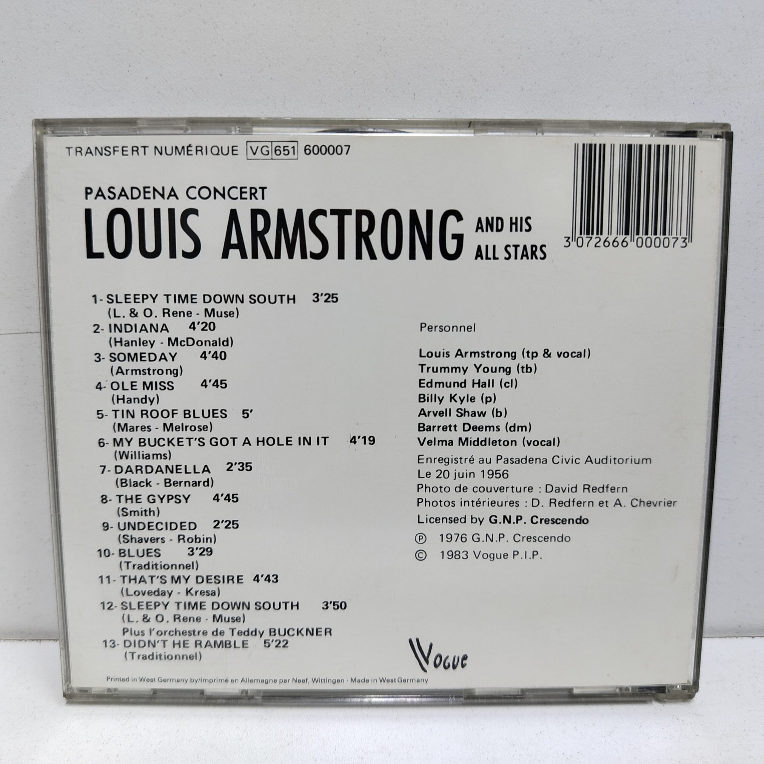 Louis Armstrong And His All Stars – Pasadena Concert (CD) - Imagen 2