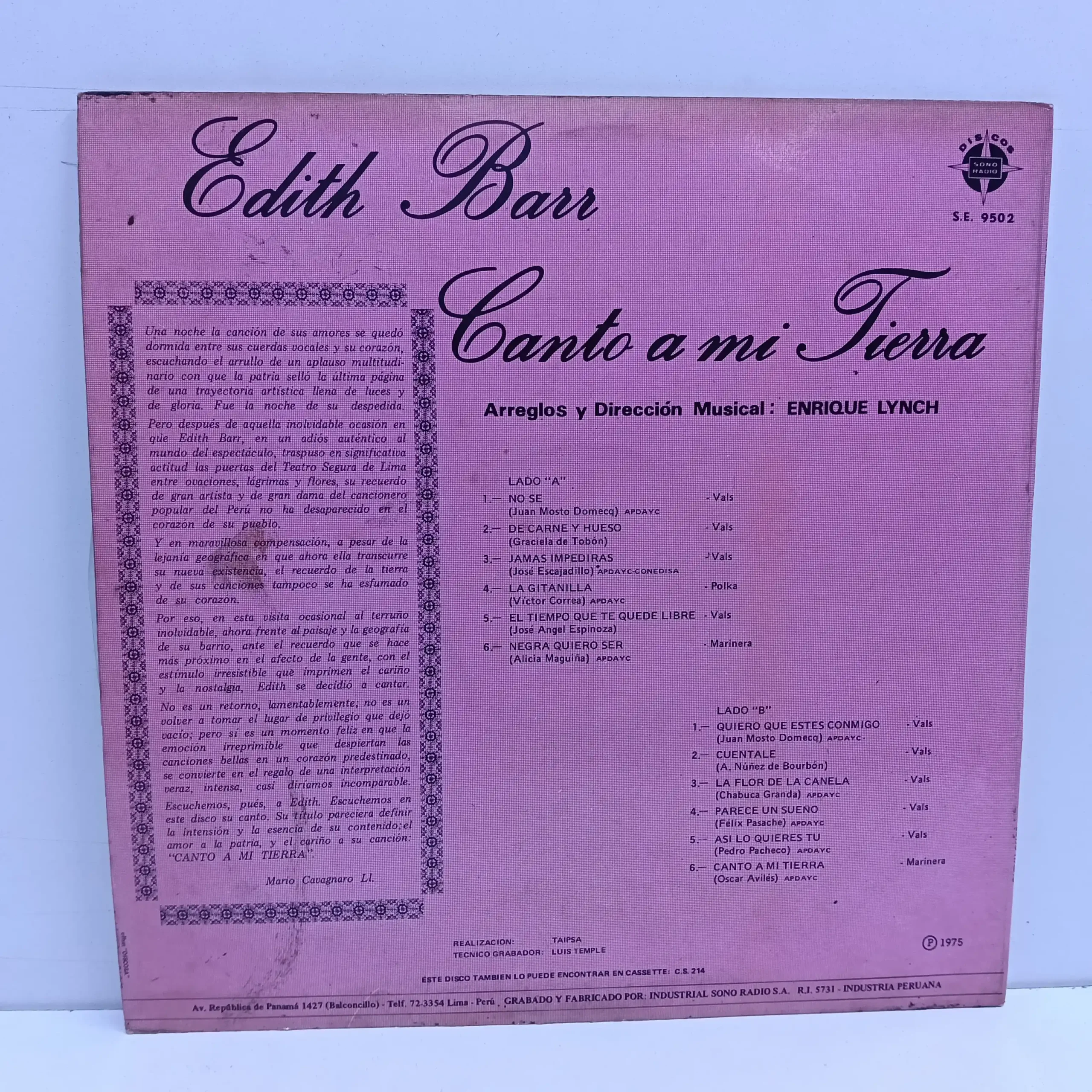Edith Barr - Canto a mi tierra (LP EPOCA) - Imagen 2
