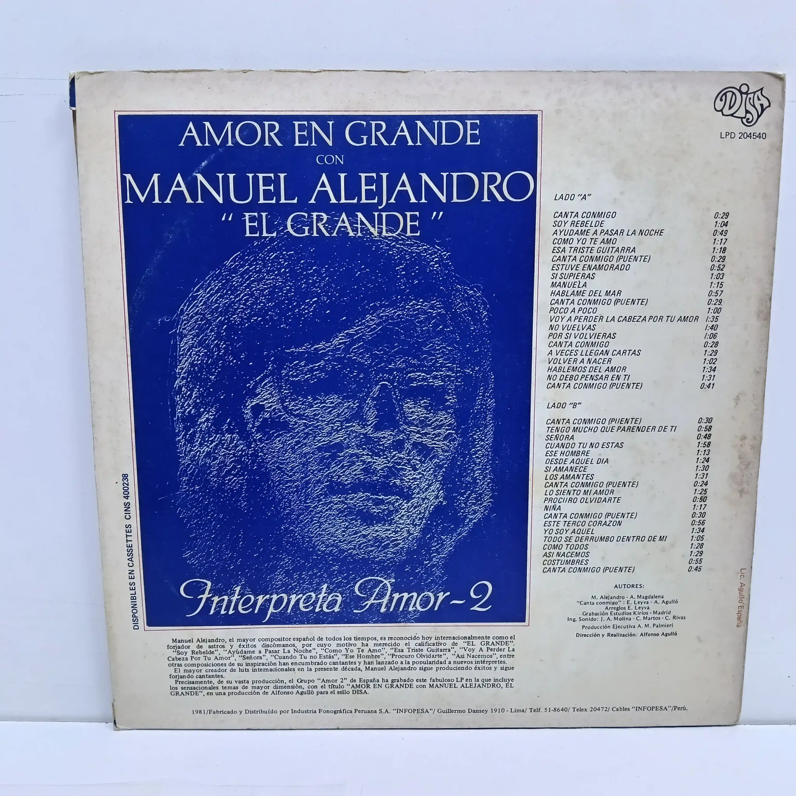 Manuel Alejandro - Amor en Grande con Manuel Alejandro (LP EPOCA) - Imagen 2