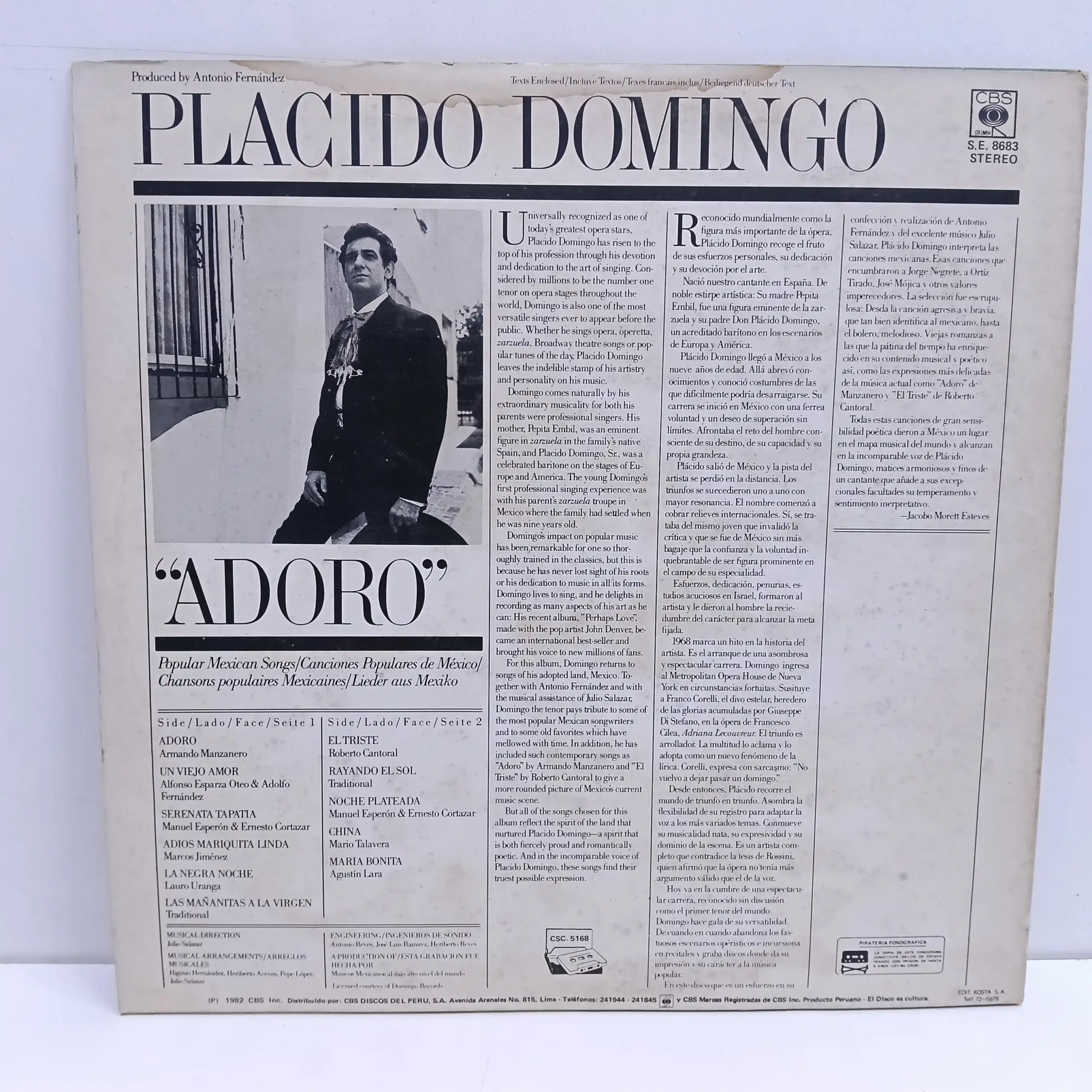 Placido Domingo - Adoro (LP EPOCA) - Imagen 2